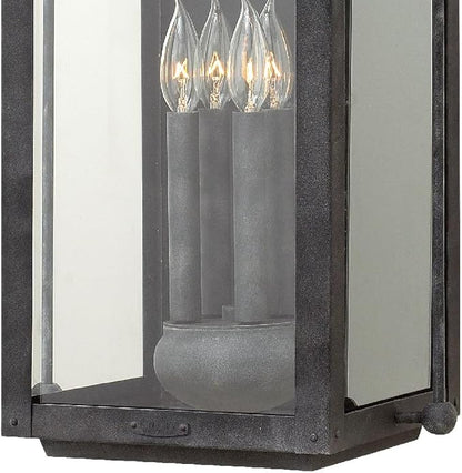 Hinkley Anchorage Large Four Light Wall Mount Lantern - Estate & Heritage Series, Aluminum, Clear Glass - Aged Zinc Finish