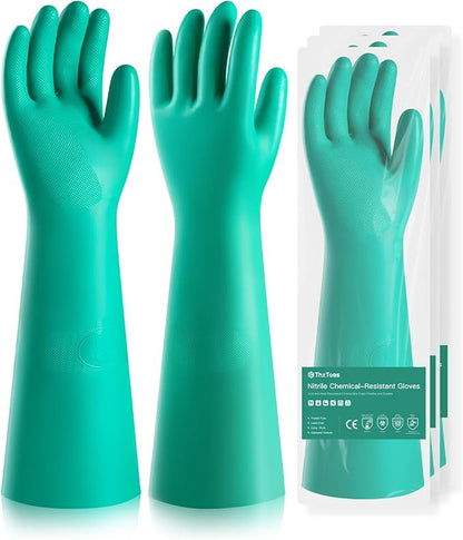 ThxToms Long Nitrile Chemical Resistant Gloves, Reusable Heavy Duty Safety Work Gloves, Acid, Alkali and Oil Protection