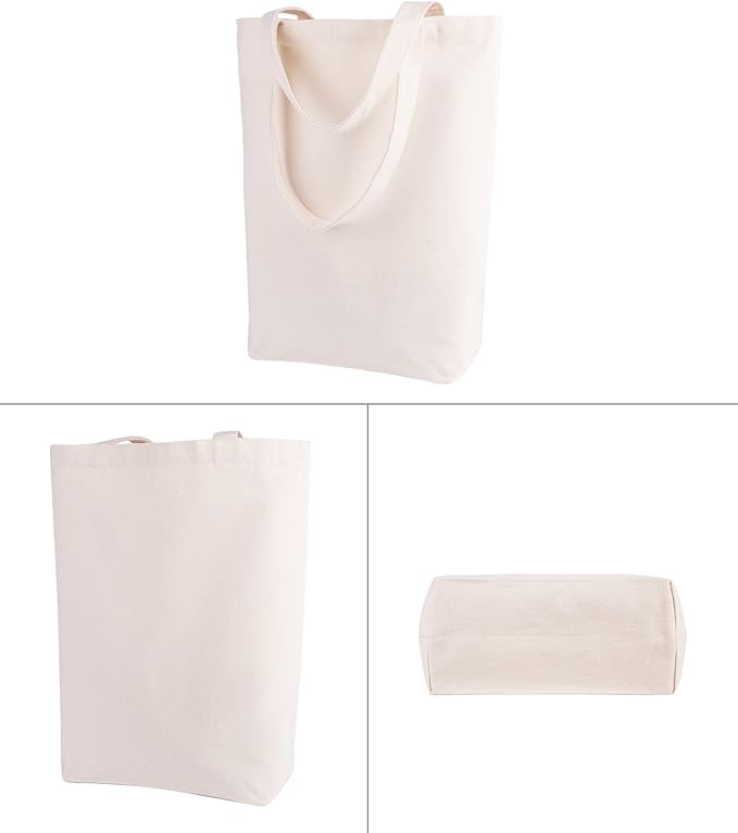 Lily queen Natural Canvas Tote Bags DIY for Crafting and Decorating Reusable Grocery Washable Bag Shopping Bag (Natural - 6 Pack)