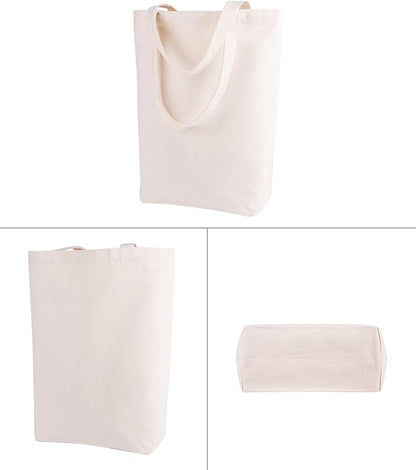Lily queen Natural Canvas Tote Bags DIY for Crafting and Decorating Reusable Grocery Washable Bag Shopping Bag (Natural - 6 Pack)