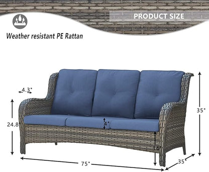 HUMMUH 4 Pieces Outdoor Furniture Patio Furniture Set Wicker Outdoor Sectional Sofa with Swivel Rocking Chairs,Outdoor Coffee Table