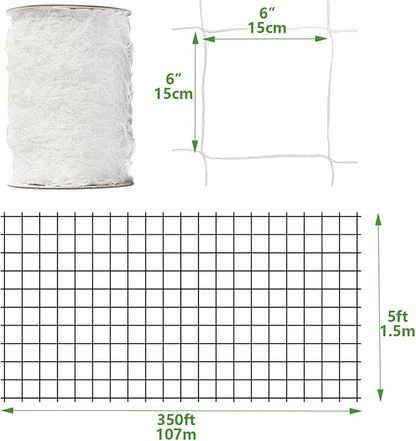 Nylon Trellis Netting Roll 5 x 350 ft, 6 Inch Soft Mesh, Heavy Duty Reinforced Garden Plant Support Mesh for Vertical Growing, Climbing Plants