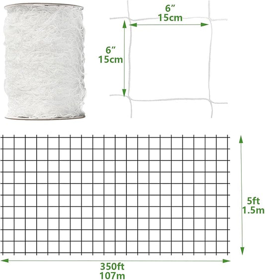 Nylon Trellis Netting Roll 5 x 350 ft, 6 Inch Soft Mesh, Heavy Duty Reinforced Garden Plant Support Mesh for Vertical Growing, Climbing Plants