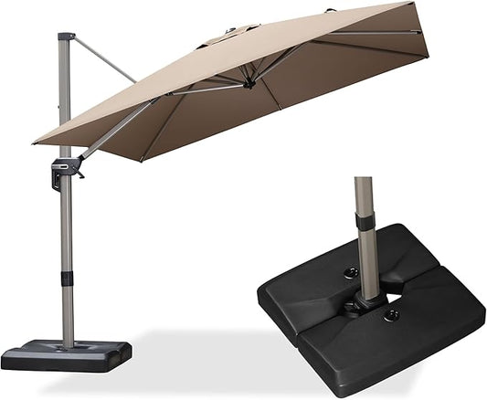PURPLE LEAF Patio Umbrella with Base Included, 9ft Outdoor Aluminum Cantilever Umbrella with 360° Rotation, Aluminum Large Offset Umbrella for Outdoor Garden Pool, Taupe