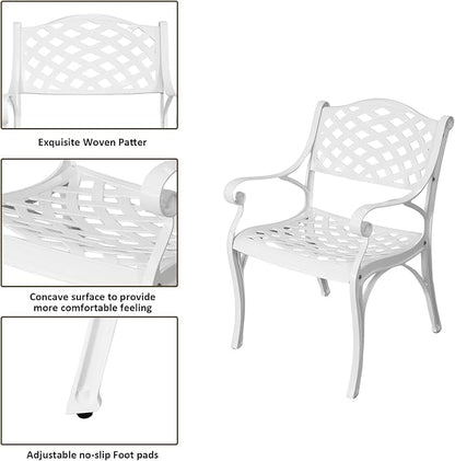 3 Piece Outdoor Dining Set,Cast Aluminum Bistro Set with Umbrella Hole, All Weather Patio Furniture Set, Small Patio Dining Set for Garden/Balcony/Deck, White