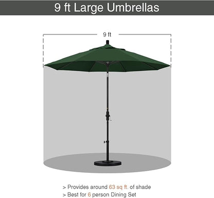 California Umbrella 9' Round Aluminum Outdoor Deck, Pool or Patio Umbrella, Crank Lift, Auto Tilt, Bronze Pole, Hunter Green Olefin