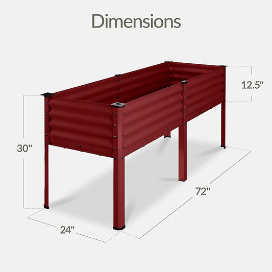 Best Choice Products 72x24x30in Non Toxic Galvanized Raised Garden Bed, Metal Elevated Planter Box, Vegetable Garden, 100% Non Toxic Materials - Royal Red