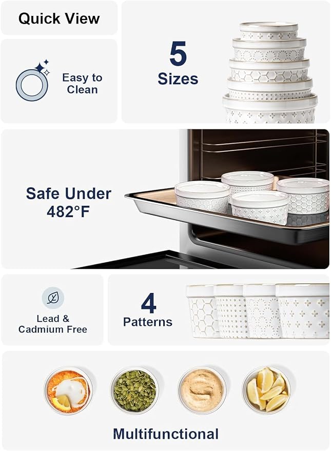 LE TAUCI Ramekins 8 oz, Ramiken for Creme Brulee, Lava Cake, Pudding, Souffle, Pot Pie, Ceramic Baking Dishes, Oven Safe - 4.3 inch, Set of 4, Arctic White
