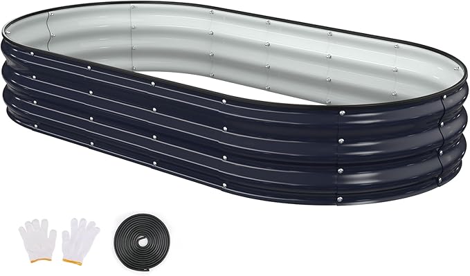 Raised Garden Bed, 6x3x1ft Galvanized Outdoor Planter Beds with Safety Edging and Gloves, Oval Metal Planter Box for Gardening Vegetables Flowers Herb-Midnight Blue