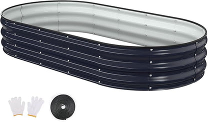 Raised Garden Bed, 6x3x1ft Galvanized Outdoor Planter Beds with Safety Edging and Gloves, Oval Metal Planter Box for Gardening Vegetables Flowers Herb-Midnight Blue