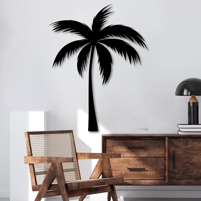 rumloch Metal Palm Tree Wall Decor,Large Tropical Palm Tree Metal Wall Art for Living Room,Outdoor Wall Decorations for House (Black,24"×19")