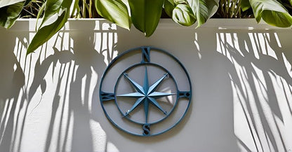 Nightclawing Nautical Compass Wall Decor, Coastal Nautical Beach Decor, Porch Patio Travel Adventure Wall Hanging, 41",Indigo