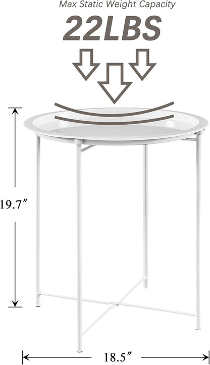VECELO Side/End Table, Folding Round Metal Anti-Rust and Waterproof Outdoor or Indoor Tray for Living Room Bedroom Balcony and Office, 1 PCS, Beige