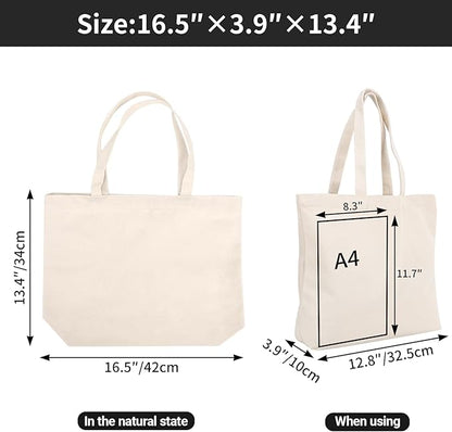 Segarty 3PCS 16.5x13 inch Natural Heavy DIY Tote for Crafting, Ironing and Embroidering, White Canvas Reusable Grocery Shopping Bag with Zipper