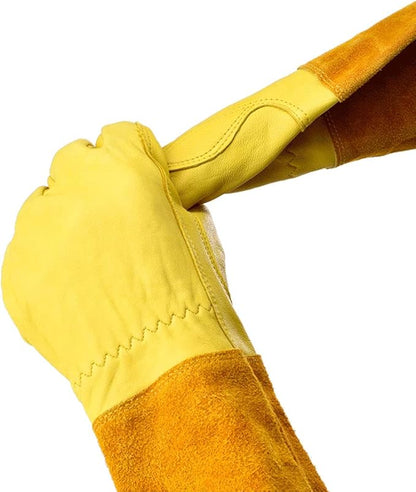KINDE Gardening Gloves Women/Men - Thorn Proof Cowhide Leather Rose/Blackberry Pruning Long Forearm Protection Gauntlet