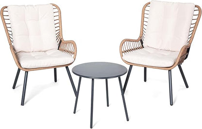 LAUSAINT HOME 3 Piece Outdoor Bistro Set, Small Patio Furniture Set with Coffee Table and Thick Cushions, Front Porch Furniture for Lawn, Garden, Balcony, Poolside, White