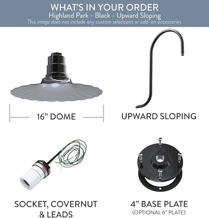 Steel Lighting Co. Highland Park Barn Light | Outdoor Wall Mounted | 16 inch Radial Wave | Upslope Gooseneck | Vintage Style Made in America | Black Exterior/White Interior