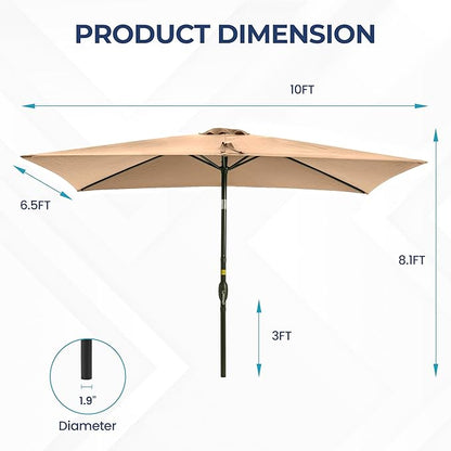 SUNVIVI OUTDOOR Patio Umbrella, Rectangular Patio Umbrella, Metal Pole Square Outdoor Umbrella with Crank and Push Button Tilt, Large Outdoor Umbrella with Polyester Canopy