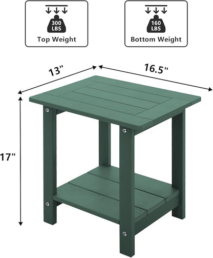 Meluvici Double Adirondack Side Table Weather Resistant, Outdoor Rectangular End Table for Adirondack Chair, Dark Green