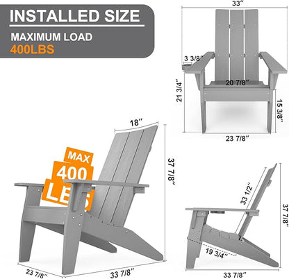 MXIMU Modern Adirondack Chairs Set of 4 Weather Resistant with Cup Holder Oversize Plastic Fire Pit Chairs Plastic Outdoor Chairs for Firepit Area Seating (Grey)