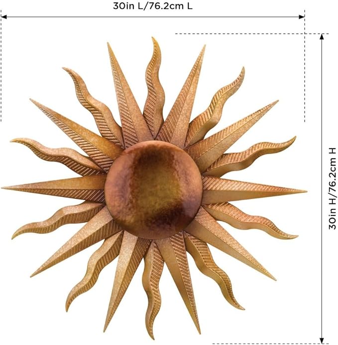 Regal Art & Gift Artisan Large Metal Sun Wall Decor - 30 Inch | Indoor Outdoor Rust-Resistant Sunburst Sculpture | Eye-Catching Metal Sun Wall Art Accent for Patio, Garden, Living Room