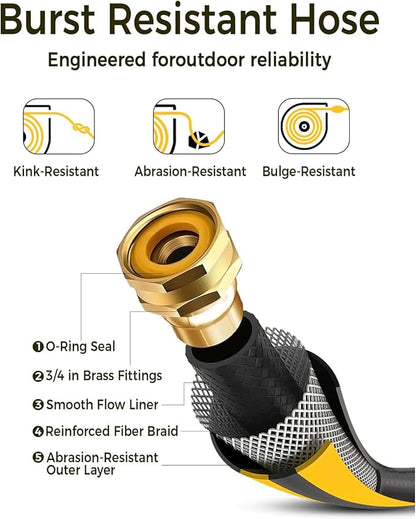 GLAHODEN Retractable Garden Hose Reel 5/8 in x 100 ft Upgraded UV Resistant Heavy Duty Automatic Hose Reel Wall Mount 3/4 in Brass Fitting 9 Pattern Nozzle Any Length Lock Slow Retraction 180° Swivel