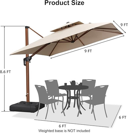 PURPLE LEAF 9ft Patio Umbrella Outdoor Square Umbrellas Large Cantilever Umbrella Windproof Offset Heavy Duty Sun Umbrellas for Garden Deck Pool Patio, Beige