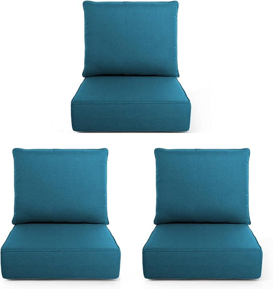 Outdoor Chair Cushions, 6 Inch Thick Patio Seat & Back Cushions Set with Removable Cover, Waterproof Patio Cushions for Outdoor Furniture, 24 x 24 Inch, Turquoise 3-Set