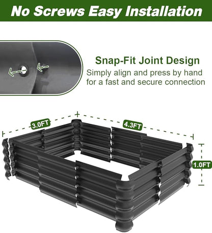 4.3x3x1ft Raised Garden Bed Kit for Outdoors, Rustproof PP Raised Planter Box, Large Garden Box Flower Bed with Press-Fit Assembly, Gardening Containers for Vegetables Flowers Herbs, Balck