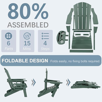 Adirondack Chair Set of 8, HDPE Folding Adirondack Chair with Multifunctional Cup Holder, Weather Resistant Fire Pit Chair for porches, patios, poolsides, Decks.