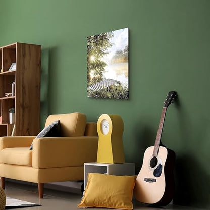 Lake Landscape Canvas Wall Art: Sunrise Nature Scenery Picture Vertical Pier Painting Print Artwork Living Room Bedroom Decor