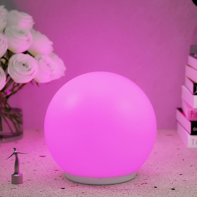 Goshyda LED Ball Light, 15cm RGB Color Changing Globe with 7 Colors & Gradient Mode, Rechargeable Mood Lamp for Pool Party Photography Home Decor