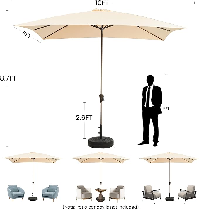 Ayge 8x10FT Large Rectangular Patio Umbrella Outdoor Table Umbrella w/Crank Rectangle Market Umbrella UV Protection for Garden, Deck,Lawn,Yard & Pool,Turquoise
