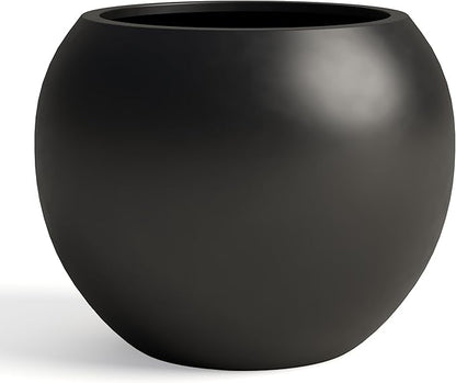 DTY Signature Mount Sherman Modern Indoor Outdoor Fiberstone Sphere Planter, Durable Round Garden Pot, Weather Resistant, Drainage Hole & Rubber Plug, Planter for Christmas Tree - Small, Black