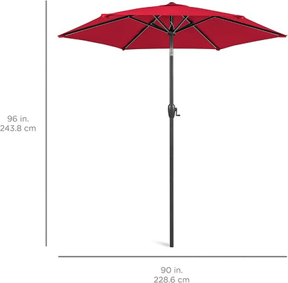 Best Choice Products 7.5ft Heavy-Duty Round Outdoor Market Table Patio Umbrella w/Steel Pole, Push Button Tilt, Easy Crank Lift - Red