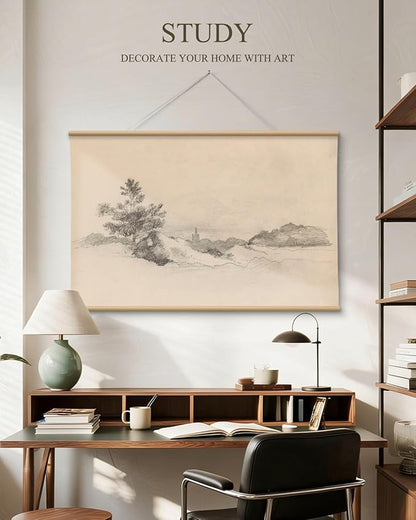 VIYYIEA Extra Large Canvas Wall Art, 36x54 Inch Vintage Pine Tree Landscape Hanging Scroll, Black and White Neutral Wall Decor for Living Room, Bedroom, Office