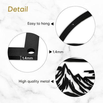 SIGNLEADER Metal Wall Art Decor Mountain Range Sun Landscape Minimalist Modern Abstract Wall Sculpture Hangings Home Decoration for Living Room, Bedroom, Bathroom, Kitchen, Outdoor - 18" Black