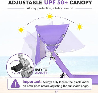 Tanning Chair with Sun Canopy Face Hole Softer Padded Adjustable Washable, Heavy Duty Layout Folding Lounge Chair for Adults Outside Beach Reading Sunbathing Poolside Lawn, UPF 50+ Sun Shade, 300 LBS