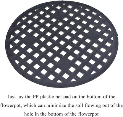 HAHIYO 50PCs 2.2Inch/5.5Cm Black Round PP Plastic Flower Pot Hole Mesh Pad Bottom Grid Mat Bonsai Drainage mesh Hole Screens Gasket Prevent Soil Loss Breathable Gasket Drainage Netting for Bonsai