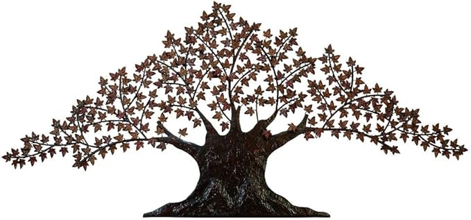 Deco 79 Metal Tree Home Wall Decor Indoor Outdoor Wall Sculpture with Leaves, Wall Art 92" x 42" x 1", Dark Brown