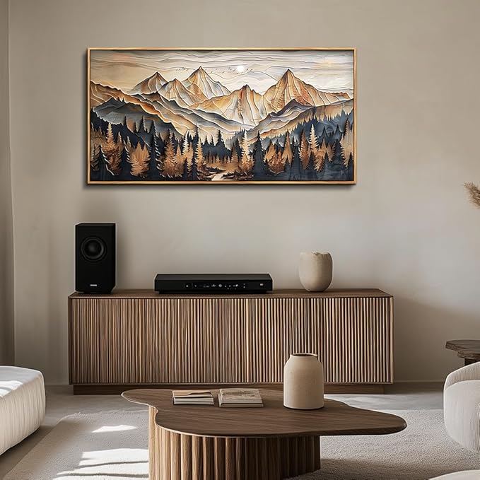 QIYILEXWART Wood Farmed Canvas Wall Art For Living Room Wall Decor For Bedroom Office Wall Decoration Mountain Landscape Painting Abstract Pictures Artwork Room Aesthetic Home Decor 20x40 In
