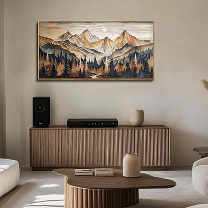 QIYILEXWART Wood Farmed Large Wall Decor For Living Room Canvas Wall Art For Office Modern Wall Decorations For Bedroom Mountain Landscape Painting Abstract Pictures Artwork Room Home Decor 24x48 In