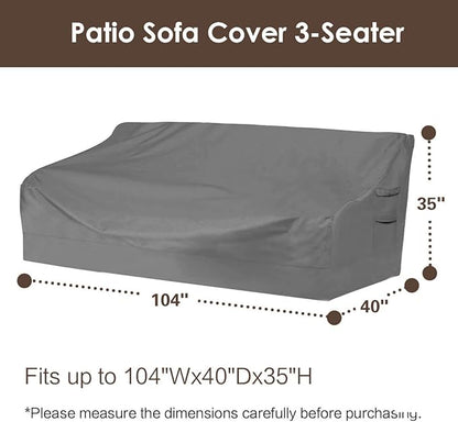 Vailge Heavy Duty Patio Sofa Cover, 100% Waterproof 3-Seater Outdoor Sofa Cover,Lawn Patio Furniture Covers with Air Vent and Handle,104" Wx 40" Dx 35" H,Grey