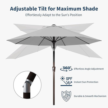 10FT Patio Umbrella Outdoor Market Umbrella with Crank and Tilt, 8 Flexible Fiberglass Ribs, UV-Resistant Waterproof Canopy for Patio, Deck, Garden, Backyard, Light Gray