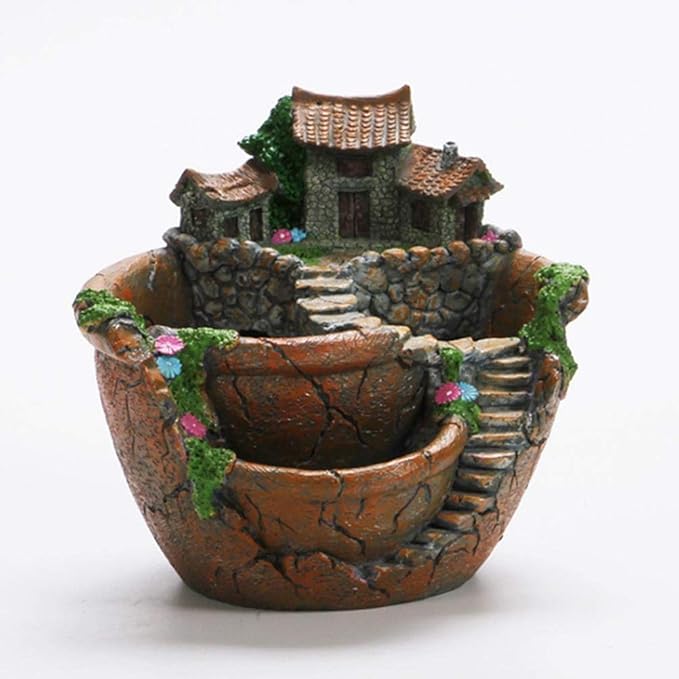 Fairy Garden Pot, Creative Plants Pot Succulent Plants Pot with Sweet House Flower Basket Planter Pot Garden Decoration