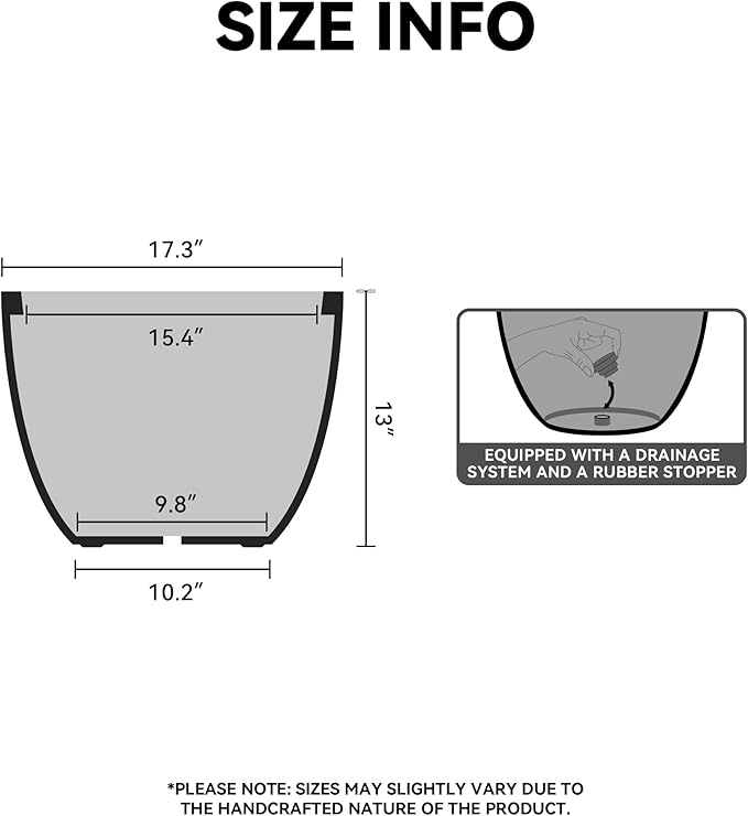 Kante 17.3 Inch Round Concrete Planter - Classic Large Indoor/Outdoor Plant Pot with Drainage Hole and Rubber Plug, Suitable for Gardens and Patios, Charcoal Finish with Forest Green Interior