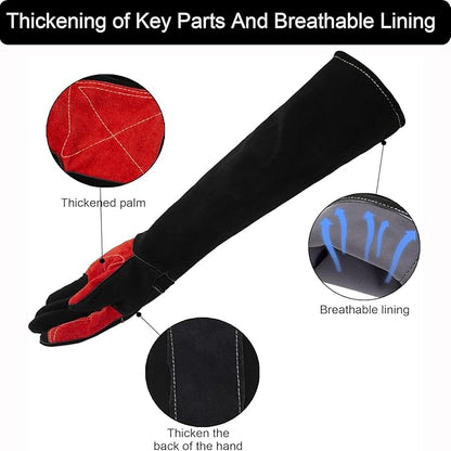 23.6" Inch Long Sleeves Welding Safety Gloves, Heat Resistant Stove Fire And Barbecue Gloves, Bite Proof Animal Handling(Black)