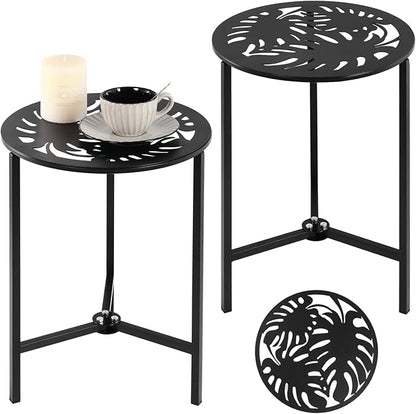 Party Zealot Set of 2 Small Round Metal Side Tables, 13-Inch Black Outdoor End Tables for Patio, Balcony, Porch or Garden – Weather-Resistant Corner Coffee Table for Small Spaces & Indoor Plant Stand