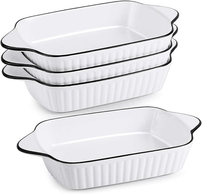IJRPLM Small Baking Dishes Set of 4, 34 Oz Ceramic Baking Dish, Rectangular Ceramic Casserole Dishes with Handle, White Porcelain Bakeware for Cakes,Desserts, Oven Safe & Microwave Safe, 8.1x5.7x2''