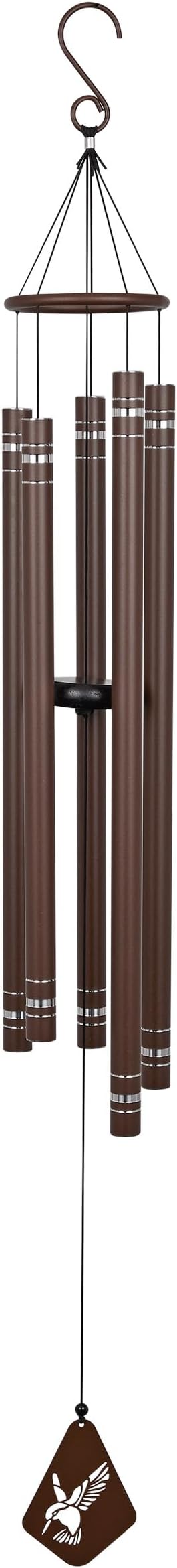 Alpine Corporation 51" Aluminum Tuned Wind Chimes with Hummingbird Design Windcatcher, Brown